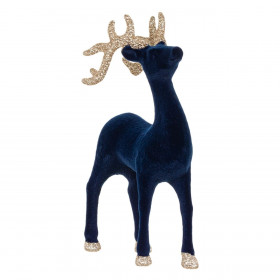 Χριστουγεννιάτικο Διακοσμητικό Τάρανδος Μπλε Βελουτέ Σαμπανί Glitter 22 cm