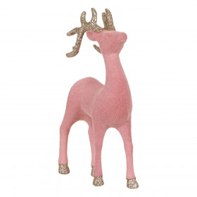 Χριστουγεννιάτικο Διακοσμητικό Τάρανδος Ροζ Βελουτέ Σαμπανί Glitter 22 cm