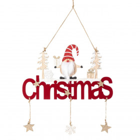 Χριστουγεννιάτικο Διακοσμητικό Κρεμαστό Ξύλινη Ταμπέλα Gnome Μπορντό Βελούδο &quotMerry Christmas&quot 30cm