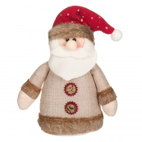 Χριστουγεννιάτικη Διακοσμητική Φιγούρα Άγιος Βασίλης Μπεζ Γούνα Κόκκινο Σκουφί 25 cm