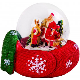 Χριστουγεννιάτικη Διακοσμητική Χιονόμπαλα Άγιος Βασίλης Γάντι 9cm