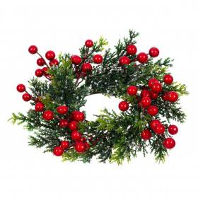 Χριστουγεννιάτικο  Διακοσμητικό Δαχτυλίδι Κεριού Πράσινο Έλατο Berries 21cm