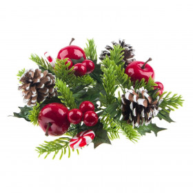 Χριστουγεννιάτικο Διακοσμητικό Δαχτυλίδι Κεριού Κουκουνάρια Μήλα Γλειφιτζούρια 25cm