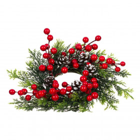 Χριστουγεννιάτικο Διακοσμητικό Δαχτυλίδι Κεριού Πράσινο Έλατο Κουκουνάρια Berries 24cm