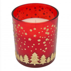 Κερί Ποτήρι Χριστουγεννιάτικο Κόκκινο Χρυσά Έλατα Niιφάδες Στρας 9x10cm