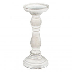 Κηροπήγιο Διακοσμητικό Ξύλινο Λευκή Κιμωλία 10x24cm