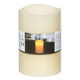 Κερί LED Μπαταρίας Εκρού Κυματιστή Κορυφή 8x12cm - Θερμό Φως Φλόγας