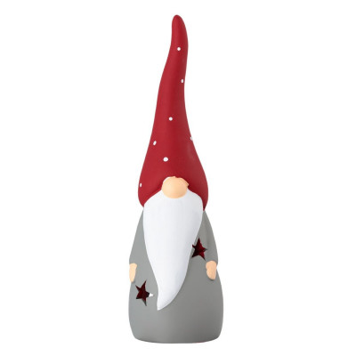 Χριστουγεννιάτικο Κεραμικό Άγιος Βασίλης Gnome Κόκκινο Σκουφί Πουά για Ρεσώ 8x7x24cm