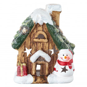 Χριστουγεννιάτικο Κεραμικό Σπίτι Χιονάνθρωπος Δώρο για Ρεσώ 10x7x13cm