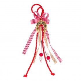 Γούρι Διακοσμητικό Πέταλο Χρυσό Κόκκινο Καρό Κορδόνι 24cm