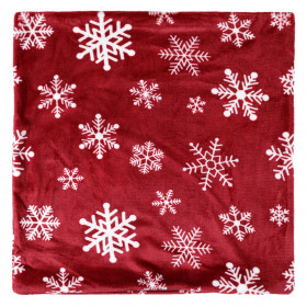 Θήκη Μαξιλαριού Χριστουγεννιάτικης Διακόσμησης Βελουτέ Μπορντό Λευκές Νιφάδες 45x45cm