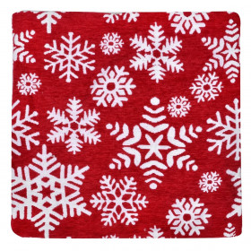 Θήκη Μαξιλαριού Χριστουγεννιάτικης Διακόσμησης Σενίλ Κόκκινη Λευκές Νιφάδες 40x40cm