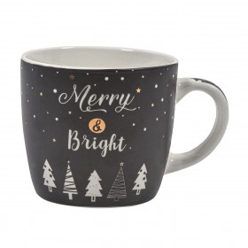 Χριστουγεννιάτικη Κούπα New Bone Μαύρη Ματ Δέντρα Νιφάδες 355ml