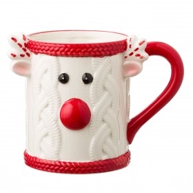 Χριστουγεννιάτικη Κούπα Κεραμική Κόκκινη 3D Τάρανδος 560 ml