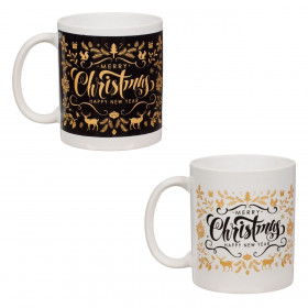 Σετ Χριστουγεννιάτικες Κούπες Κεραμικές Ίσιες Μαύρη Λαυκή Merry Christmas 330ml - 2 τμχ.