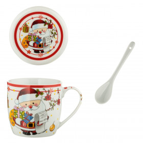 Σετ Χριστουγεννιάτικη Κούπα με Καπάκι &amp Κουταλάκι Άγιος Βασίλης Γράμμα 350ml - 3τμχ.