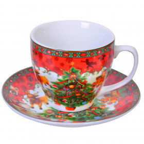 Σετ Χριστουγεννιάτικο Φλιτζάνι Πορσελάνη Δέντρο &amp Πιατάκι 220ml 