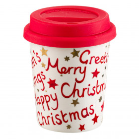 Χριστουγεννιάτικο Ποτήρι New Bone Λευκό Greetings Καπάκι Σιλικόνης 250 ml