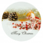 Χριστουγεννιάτικο Πιάτο Φαγητού Γυάλινο Γκι Χιονισμένο Κουκουνάρι 26.5cm