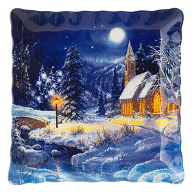 Χριστουγεννιάτικο Πιάτο Γυάλινο Μπλε Νύχτα 25x25cm