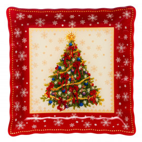 Χριστουγεννιάτικο Πιάτο Γυάλινο Έλατο Νιφάδες 25x25cm