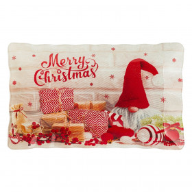 Χριστουγεννιάτικη Πιατέλα Γυάλινη Άγιος Βασίλης Gnome Δώρα &quotMerry Christmas&quot 31x21cm