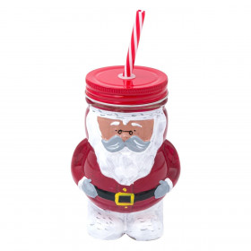 Χριστουγεννιάτικο Ποτήρι Γυάλινο με Καλαμάκι Άγιος Βασίλης 420ml