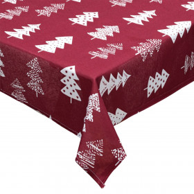 Χριστουγεννιάτικο Διακοσμητικό Τραπεζομάντηλο Καρέ Μπορντό Λευκά Δέντρα 120x120cm