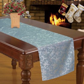 Χριστουγεννιάτικο Διακοσμητικό Runner Τραπεζιού Γκρι Ασημί Foil Γκι 150x35cm