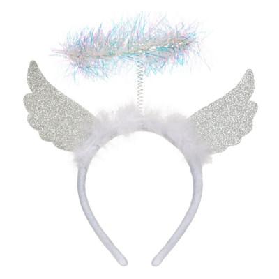 Στέκα Άγγελος με Φτερά &amp Φωτοστέφανο Ασημί Glitter 