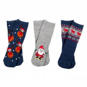 Κάλτσες Παιδικές Χριστουγεννιάτικες Γκρι Μπλε - 3 ζευγ.