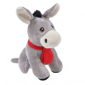 Λούτρινος Γάιδαρος Καθιστός Γκρι με Κόκκινο Κασκόλ 16cm