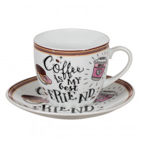 Σετ Φλιτζάνι με Πιατάκι Πορσελάνη Λευκό Σχέδιο Coffee 200 ml Σετ Φλιτζάνι με Πιατάκι Πορσελάνη Λευκό Σχέδιο Coffee 200 ml