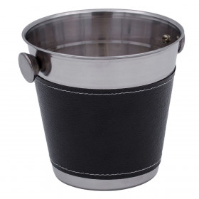 Δοχείο Πάγου Μεταλλικό Ασημί με Μαύρο Δερματίνη &amp Χερούλια 12.5x12cm