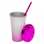 Ποτήρι Πλαστικό Με Καλαμάκι Φούξια Ασημί Glitter 500 ml.