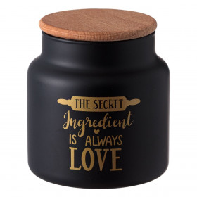Βάζο Γυάλινο Μαύρο Ματ Χρυσό Μήνυμα Ξύλινο Καπάκι 635ml