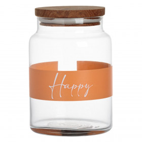 Βάζο Γυάλινο Πορτοκαλί Ρίγα Happy Ξύλινο Καπάκι 890 ml