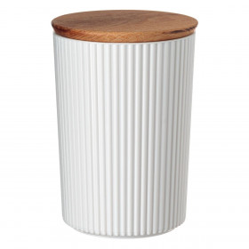 Δοχείο Αποθήκευσης Πλαστικό Λευκό Ριγέ Ξύλινο Καπάκι 900 ml