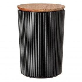 Δοχείο Αποθήκευσης Πλαστικό Μαύρο Ριγέ Ξύλινο Καπάκι 900 ml