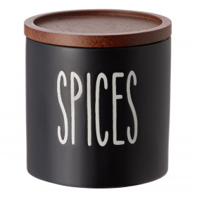 Βαζάκι Κεραμικό Μαύρο Ξύλινο Καπάκι Spices 270 ml