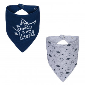 Σαλιάρες - Μπαντάνα Βαμβακερές Γκρι Μπλε Daddy is a Hero 6 Μηνών - 2 τμχ.