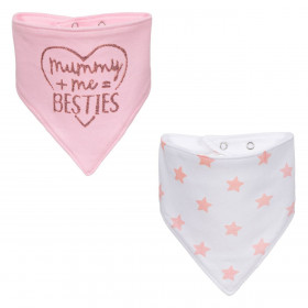 Σαλιάρες - Μπαντάνα Βαμβακερές Ροζ Glitter Λευκή Αστέρια - 2 τμχ.