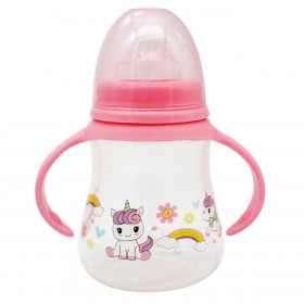 Εκπαιδευτικό Ποτήρι με Στόμιο &amp Λαβές Πλαστικό Ροζ Μονόκεροι 230ml - Honey Baby