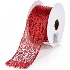 Xριστουγεννιάτικη Διακοσμητική Κορδέλα Δέντρου Κόκκινη Δίχτυ - 5 m x 38 mm