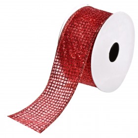 Xριστουγεννιάτικη Διακοσμητική Κορδέλα Δέντρου Κόκκινη Τετράγωνα - 5 m x 38 mm