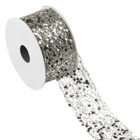 Χριστουγεννιάτικη Διακοσμητική Κορδέλα Δέντρου Ασημί Glitter 5 m x 38 mm