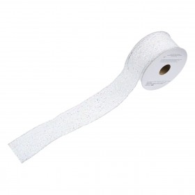 Χριστουγεννιάτικη Διακοσμητική Κορδέλα Δέντρου Λευκό Δίχτυ Ιριδίζον - 5 m x 38 mm