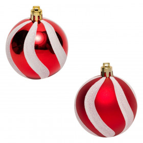 Σετ Χριστουγεννιάτικες Μπάλες Κόκκινες Ολογραφική Ρίγα 6 cm - 6 τμχ.