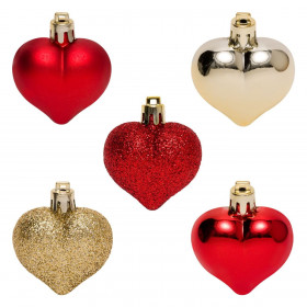 Σετ Χριστουγεννιάτικα Στολίδια Καρδιές Κόκκινες Χρυσές Ματ Γυαλιστερές Glitter 5 cm - 9 τμχ.
