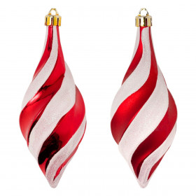 Σετ Χριστουγεννιάτικα Στολίδια Vintage Κώνοι Κόκκινοι Ολογραφική Glitter Ρίγα 14 cm - 3 τμχ.